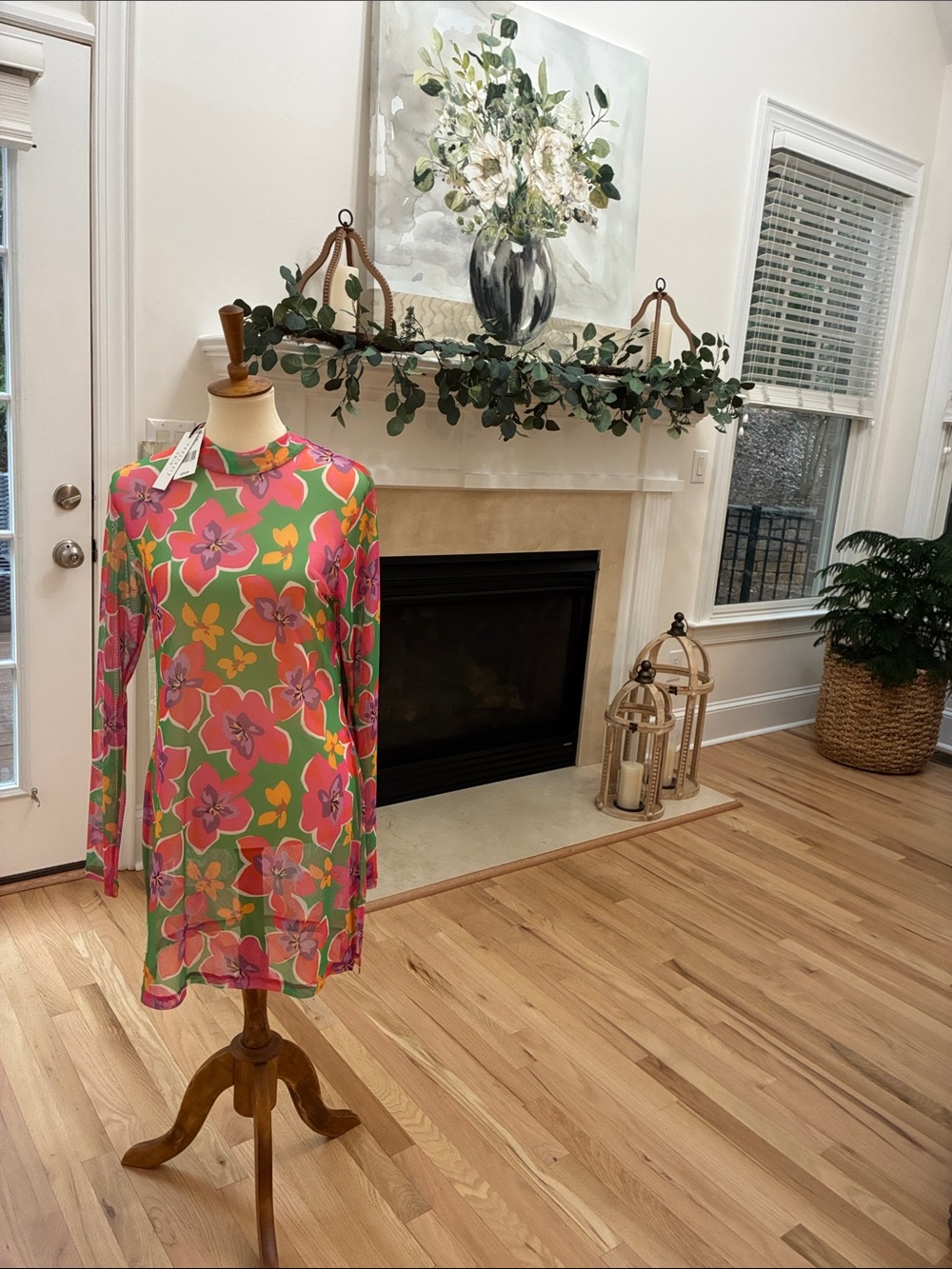 Sanctuary Bright Green Dress with Pink & Orange Floral Print